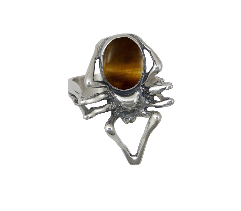 Sterling Silver Big Spider Ring With Tiger Eye Size 6